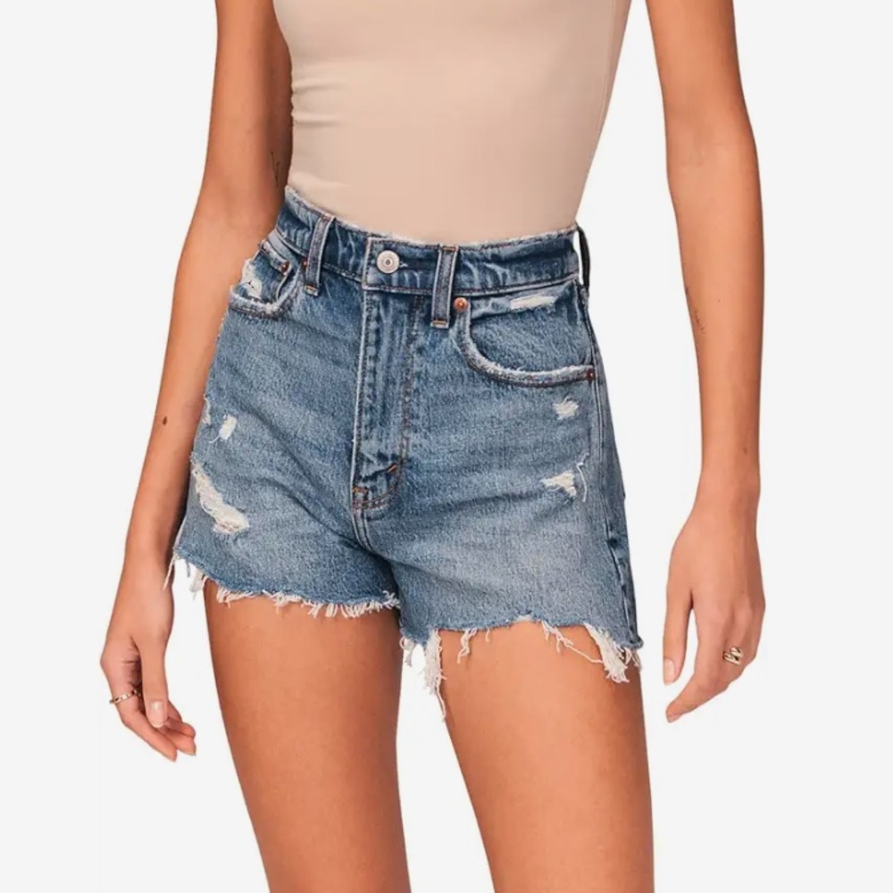 Abercrombie & Fitch High-Rise Distressed Blue Denim Jean Shorts